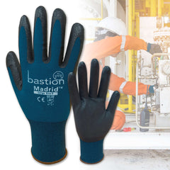 Bastion Madrid Green Nylon/Spandex Gloves - Black Micro Foam Flex Nitrile Coating