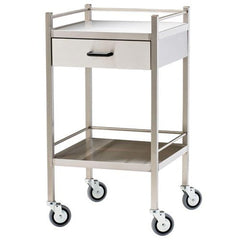 FastAid Trolley, Stainless Steel Construction, 2 Shelves With Wheels And Pull Out Drawer
