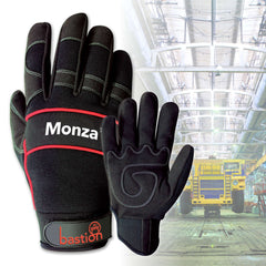 Bastion Monza Black Mechanics Gloves - Synthetic Leather Riggers Gloves