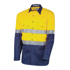 TRu Workwear Core Series Shirt 145gsm L/S 2 Tone Cotton Drill with Horizontal Cooling Vents and Tru HI Vis Ref. Tape in 2 Hoop Pattern