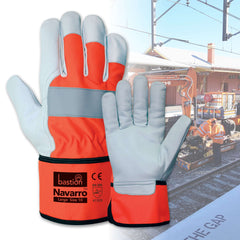 Bastion Navarro High Viz Premium A Grade Cow Grain Natural Leather Rigger Gloves