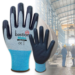 Bastion Mako Cut 3 Grey Hppe/Spandex Gloves - Black Micro Foam Flex Nitrile Coating