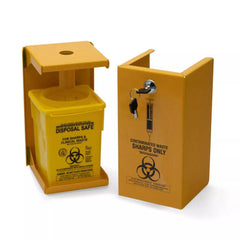 FastAid Sharps Metal Safe, 5L, Yellow Armour, Includes 2 Square 5L Plastic Sharps Containers