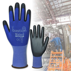Bastion Mataro Blue Nylon Gloves - Black Polyurethane Coating