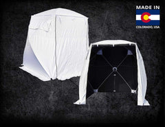SolarShade Fiber Splicing Tent - white/black rear wall cable slot 6" W x 6" L x 6.5" H with case