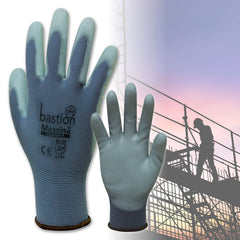 Bastion Messina Grey Nylon Gloves - Grey Polyurethane Coating