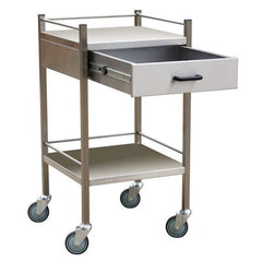 FastAid Trolley, Stainless Steel Construction, 2 Shelves With Wheels And Pull Out Drawer