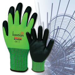 Bastion Soroca Cut 5 High Viz Green Hppe Gloves - Black Micro Foam Nitrile Palm Coating