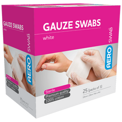 Aero Healthcare AEROSWAB Sterile White Gauze Swab 10 x 10cm (Packs of 3) Box/25