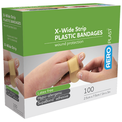 Aero Healthcare AEROPLAST Plastic X-Wide Strip 7.5 x 2.5cm Box/100