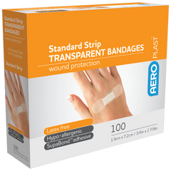 Aero Healthcare AEROPLAST Transparent Standard Strip 7.2 x 1.9cm Box/100
