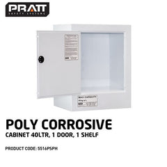 PRATT WHITE POLY CORROSIVE CABINET  40LTR. 1 DOOR, 1 SHELF              (5516PSPH)