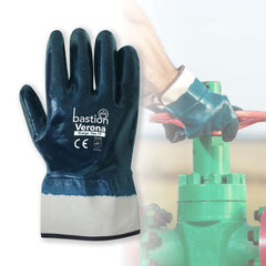 Bastion Verona Blue Nitrile Fully Dipped Jersey Cotton Gloves - Safety Cuff