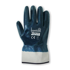 Bastion Verona Blue Nitrile Fully Dipped Jersey Cotton Gloves - Safety Cuff
