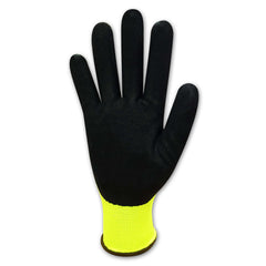 Bastion Monaco High Viz Yellow Polyester Gloves - Black Sandy Foam Nitrile Coating
