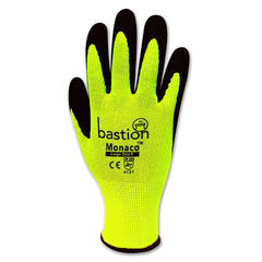Bastion Monaco High Viz Yellow Polyester Gloves - Black Sandy Foam Nitrile Coating