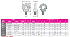 2.5t x 24mm, Eye Bolt With Collar - BS4278, Metric Threads