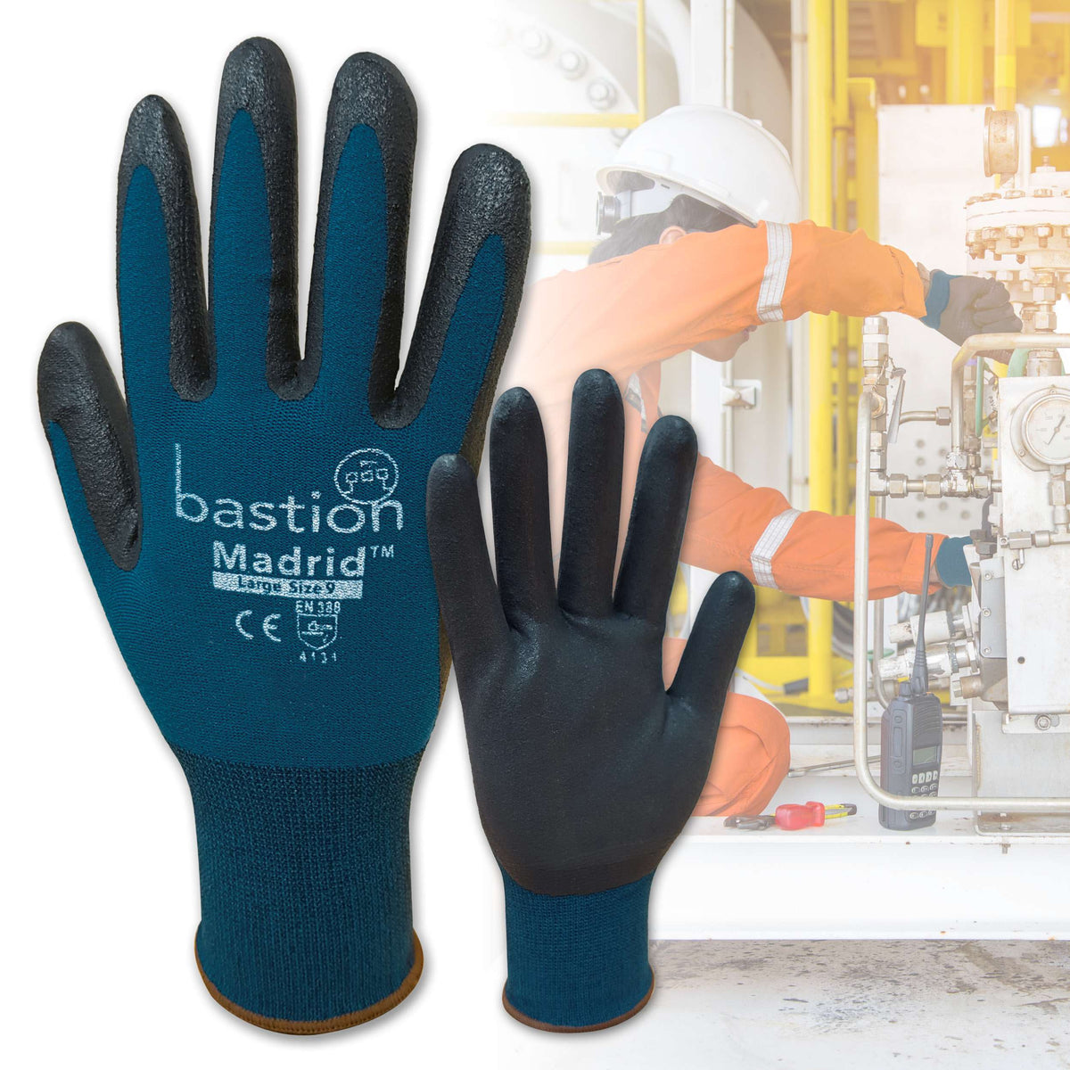 Bastion Madrid  Green  Nylon/Spandex  Gloves - Black Micro Foam Flex Nitrile Coating