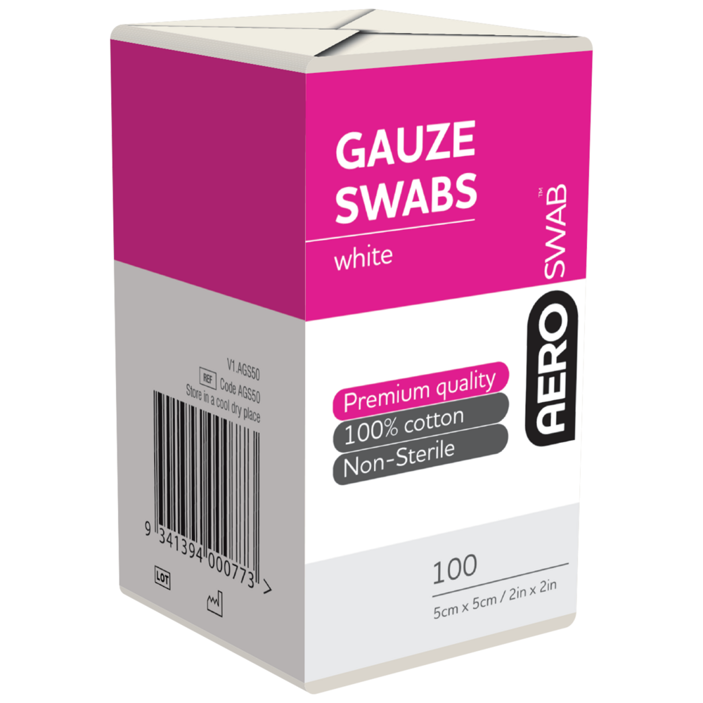 Aero Healthcare AEROSWAB Non-Sterile White Gauze Swab 5 x 5cm Pack/100 (8PLY)