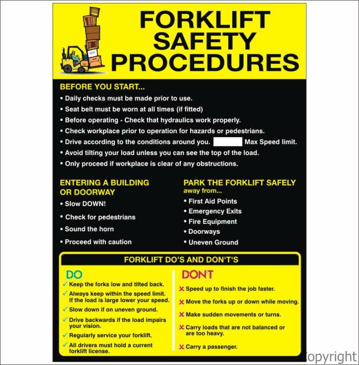 FORKLIFT SAFETY PROCEDURES A2 / A3 Laminated Paper