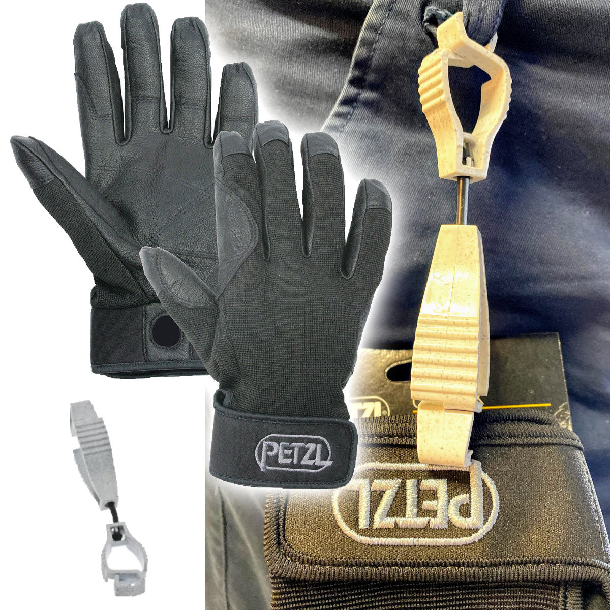 Petzl Cordex Gloves Large BLACK with Glove Clip