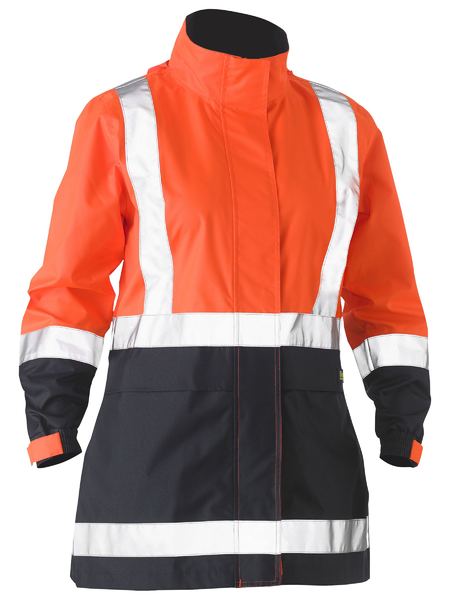 Bisley Size 24 Women's Orange/Navy H Taped Two Tone HI VIS Rain Jacket(BJL6966-TT05)