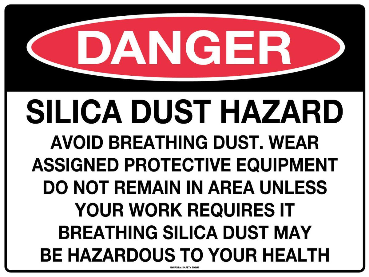 600x450mm - Poly - Danger Silica Dust Hazard Avoid Breathing etc (2941LP)