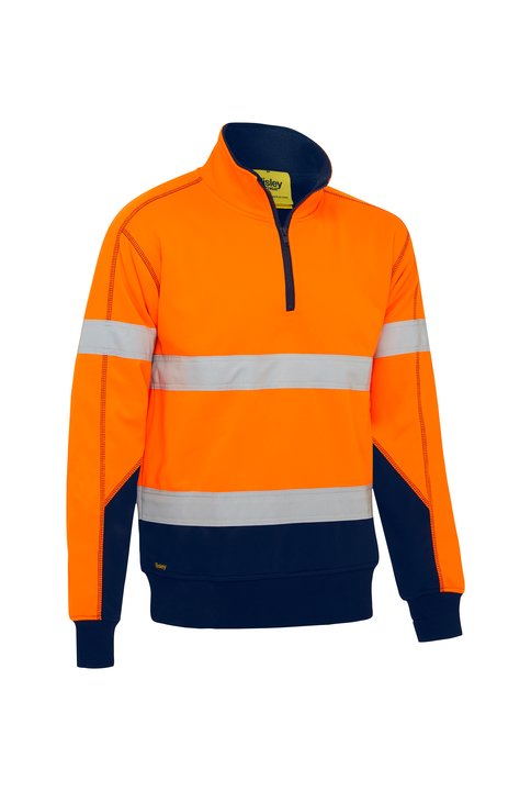 Bisley Taped Hi Vis 1/4 Zip Fleece Pullover with Sherpa Lining