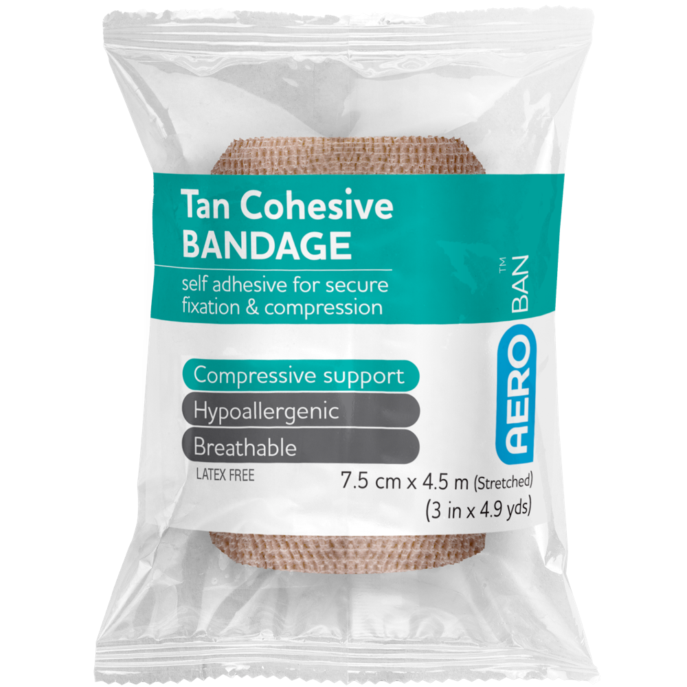 Aero Healthcare AEROBAN Tan Cohesive Bandage 7.5cm x 4.5M Wrap/12