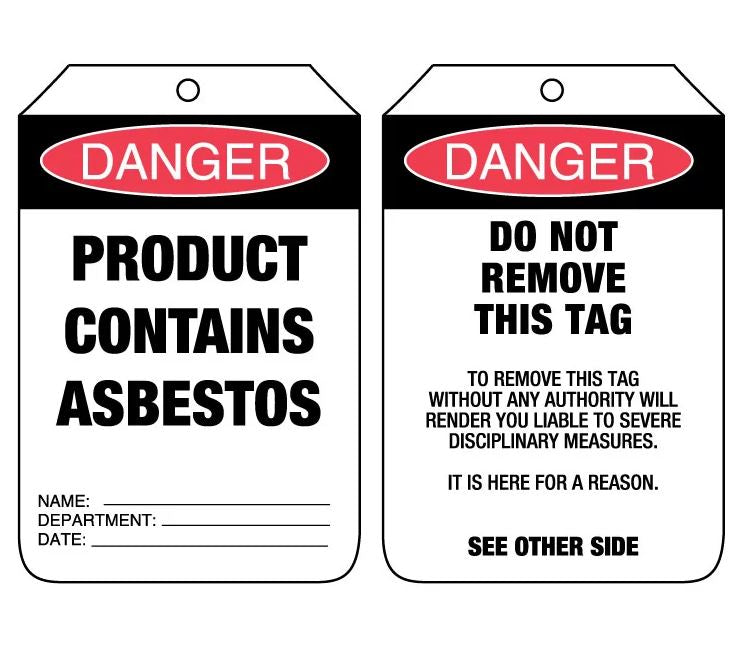 90x140mm - Cardboard Tags - Pkt of 100 - Danger Product Contains Asbestos (UDT110)