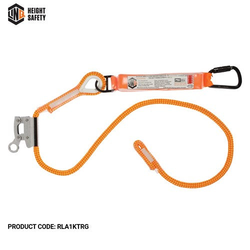 LINQ Single Leg 2M Shock Absorb Adjustable Rope Lanyard With Rope Grab