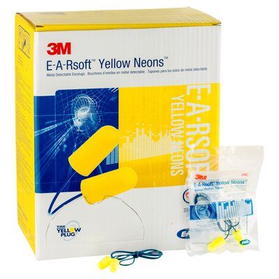 3M E-A-Rsoft Metal Detectable Corded Earplugs Poly Bag 200 pairs/box