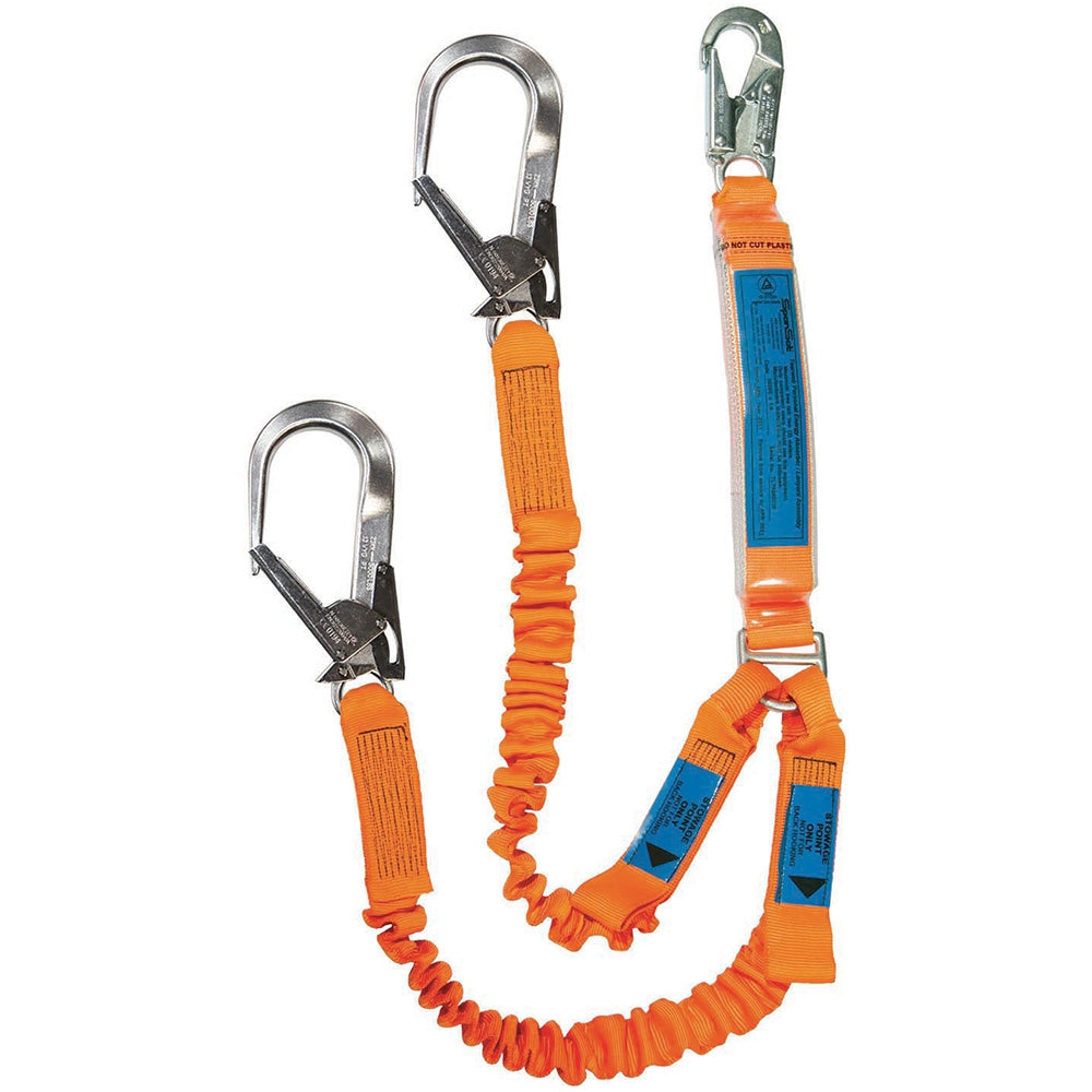 Spanset 1.8m Energy Absorbing Elasticated Twin Lanyard with Scaff Hooks