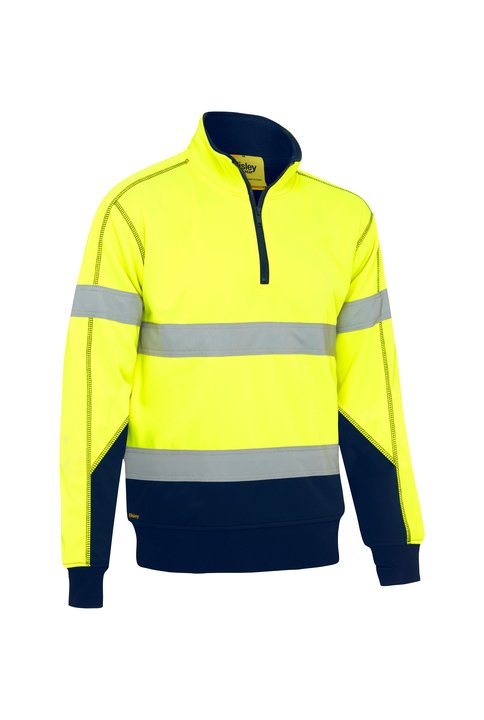 Bisley Taped Hi Vis 1/4 Zip Fleece Pullover with Sherpa Lining