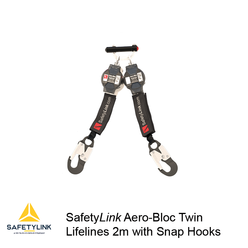 Safetylink AERO BLOC 2m Twin Self Retracting Lifeline - Snap Hook (AEROBLOC2M-SH-X2)