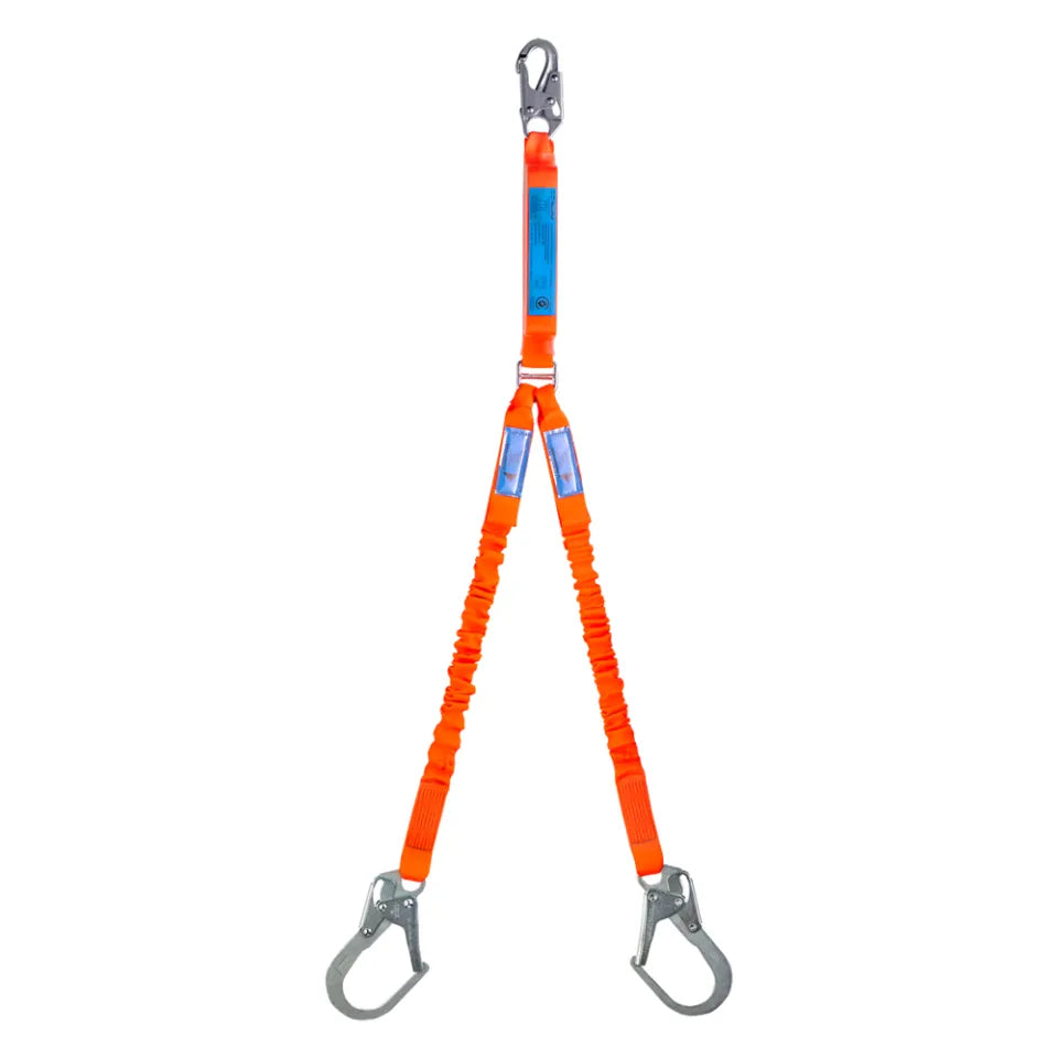 SpanSet ERGO Web  Elasticated  - Twin Energy Absorbing Lanyard with Double Action Scaffolding Hooks