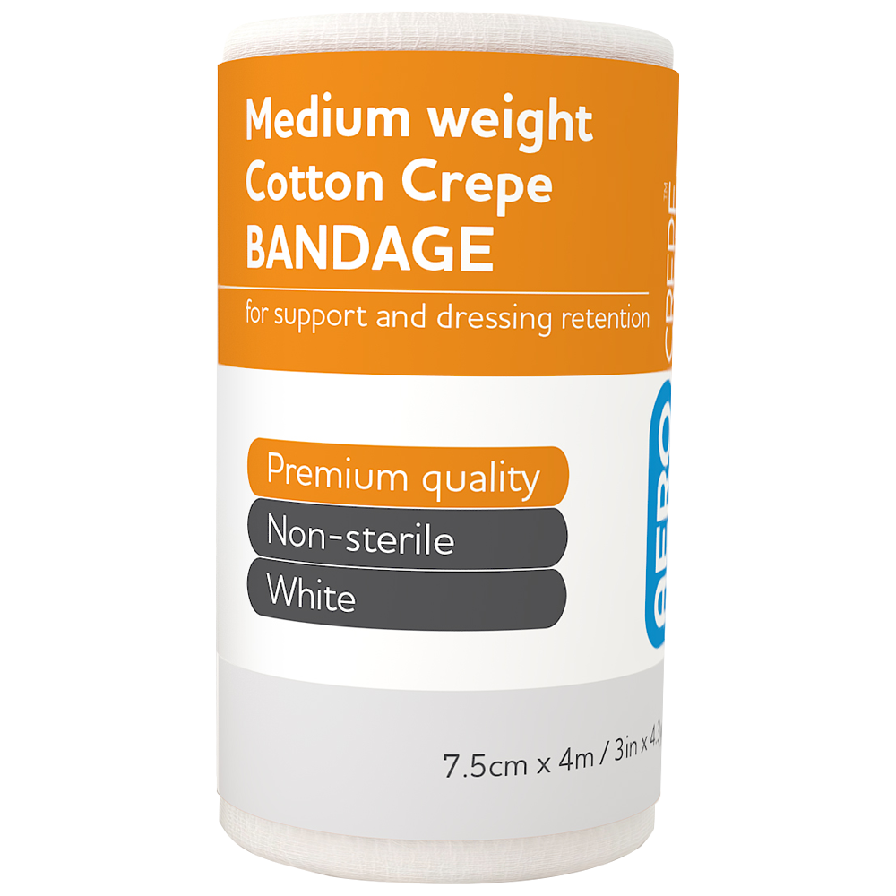 Aero Healthcare AEROCREPE Medium Cotton Crepe Bandage 7.5cm x 4M Wrap/12