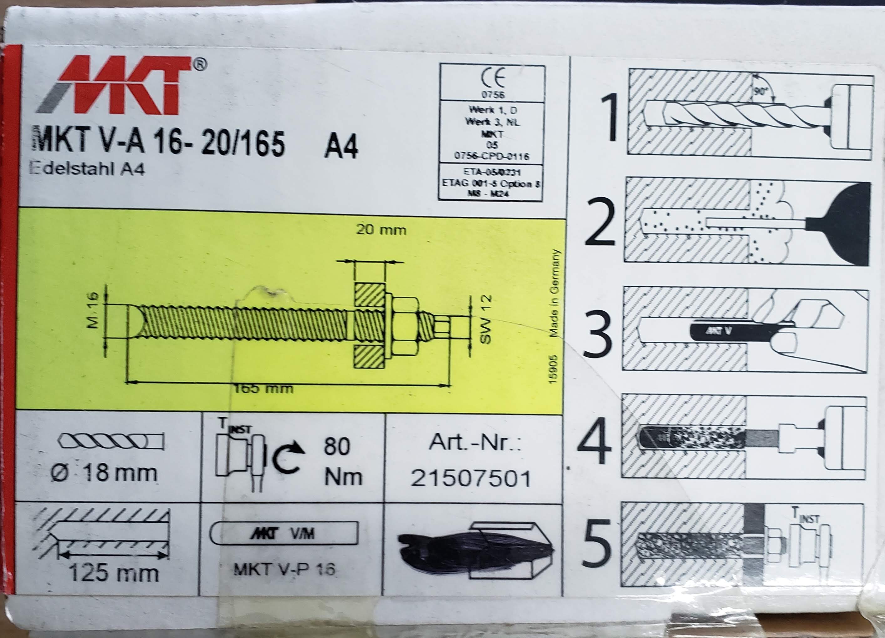 Hilti Anchor SS rod MKT  V-A M16  20/165 (21507501)