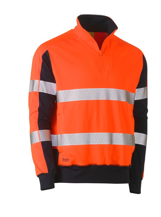 Bisley Taped Two Tone Hi Vis Contrast Stretchy 1/4 Zip Pullover