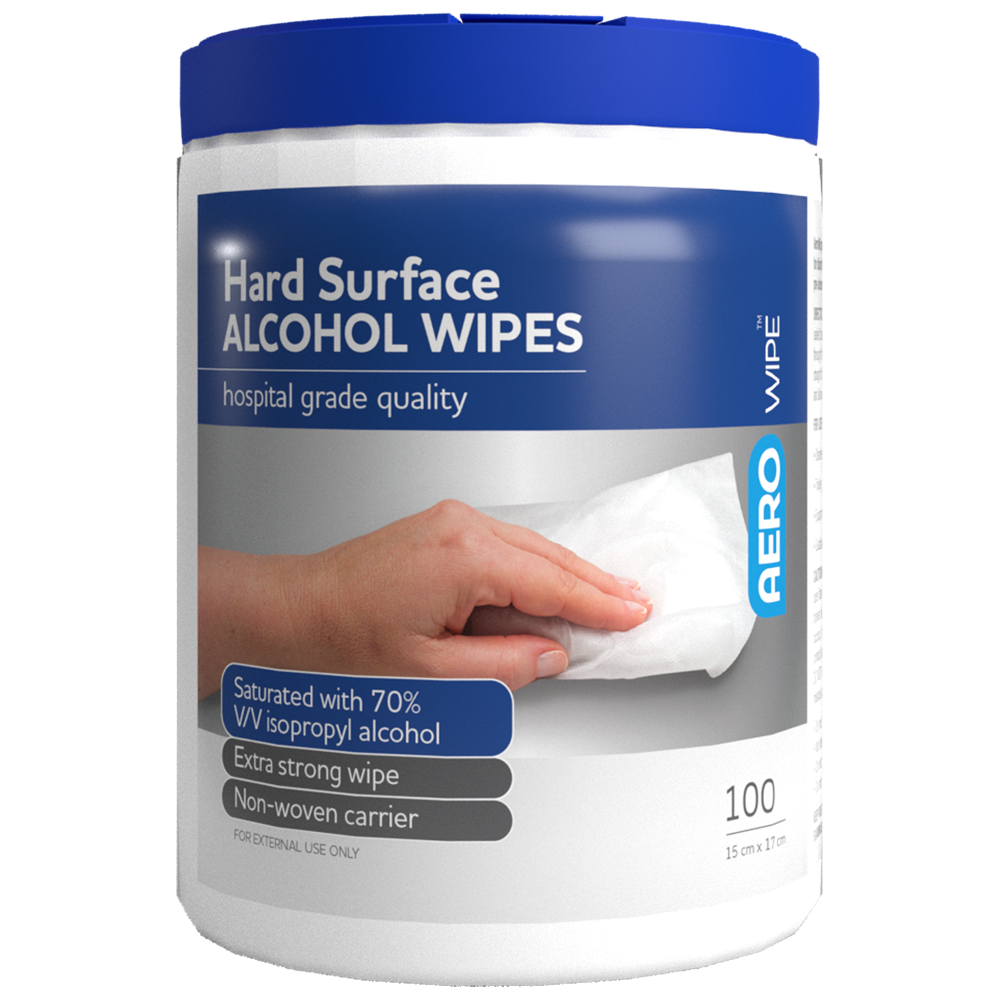 Aero Healthcare AEROWIPE 70% Isopropyl Alcohol Hard Surface Wipes Tub/100 (DG)