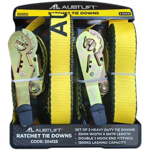 Austlift Ratchet Tie Down Heavy Duty 2 pack 35mmx5M with Double J hook LC1500KG