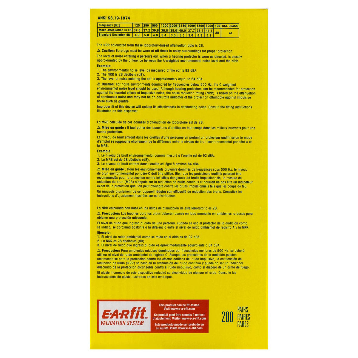 (Case of 10 boxes) 3M Yellow Uncorded Earplugs in polybag Class 4 SL80 23dB (200 pairs per box) (70071515673)