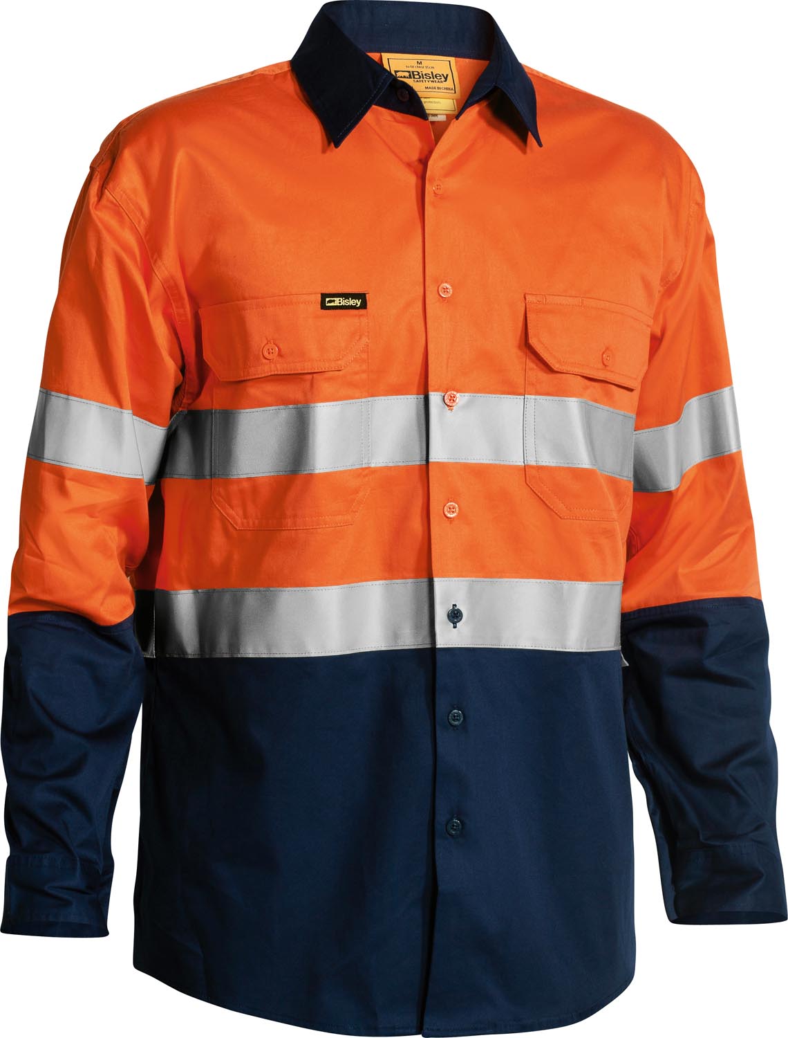 Bisley Taped Hi Vis Cool Lightweight Shirt - Orange/Navy XS