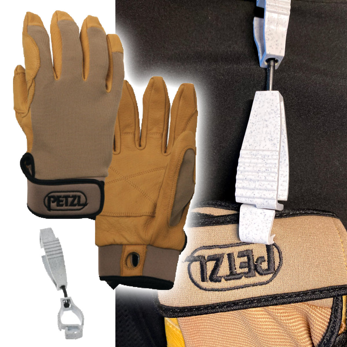 Petzl Cordex Gloves Medium TAN with Glove Clip