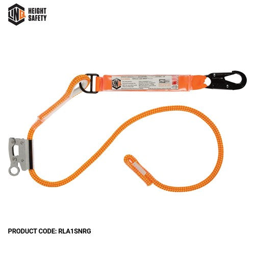 LINQ Single Leg 2M Shock Absorb Adjustable Rope Lanyard With Rope Grab