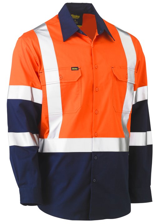 Bisley X Taped Biomotion Two Tone Hi Vis Lightweight Drill Shirt