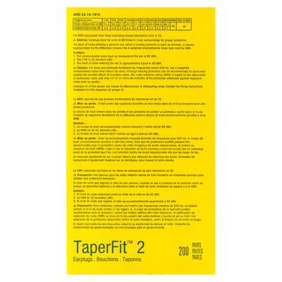 3M E-A-R TaperFit 2 Large Uncorded Earplugs Poly Bag 200 pairs/box