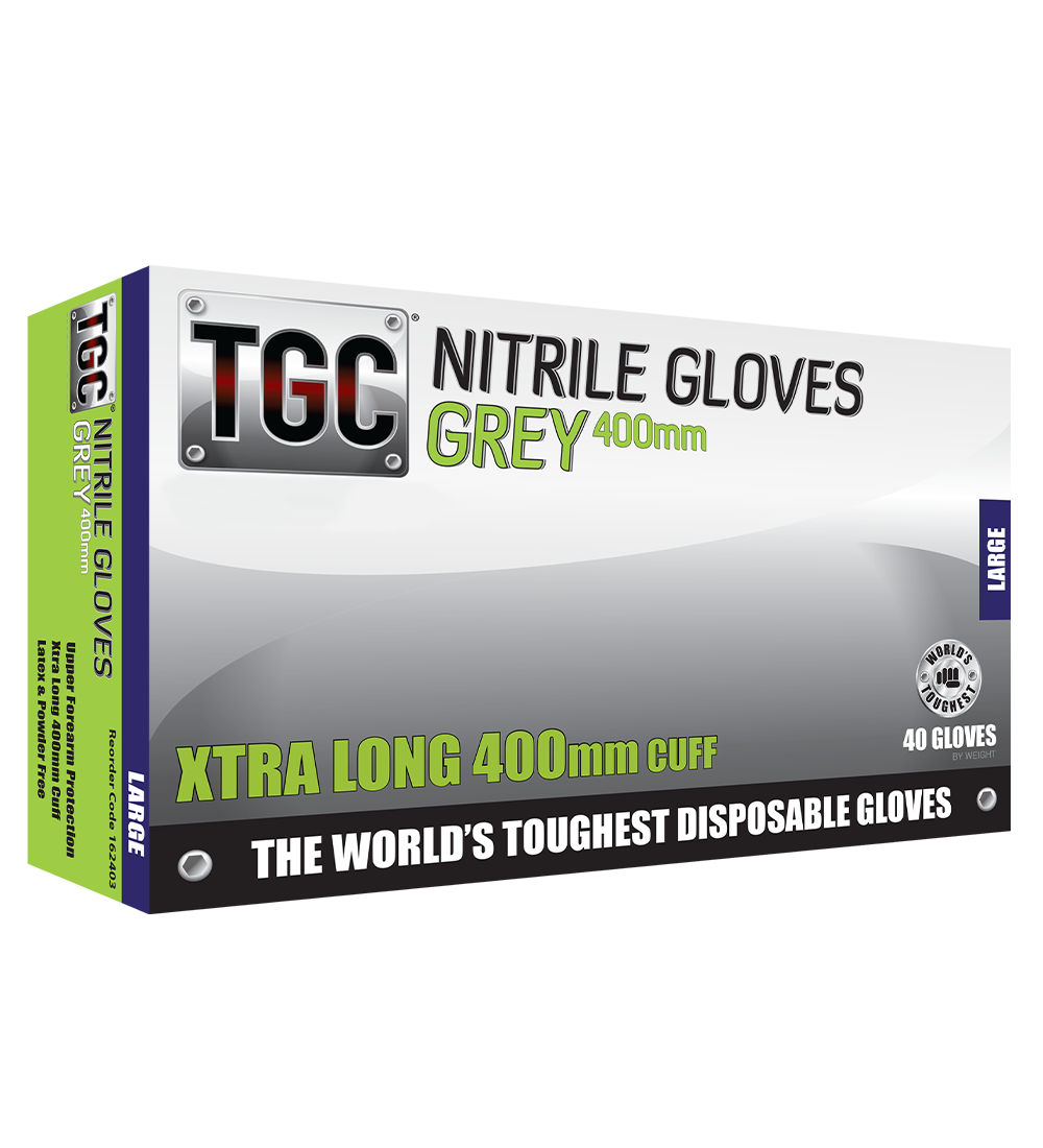 TGC Grey Nitrile 600mm Disposable Gloves (Box of 12)