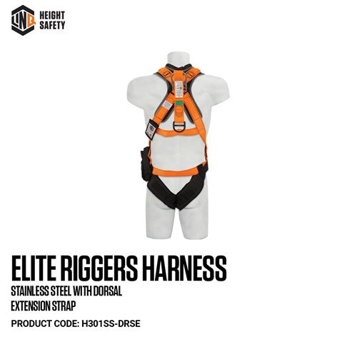 LINQ Elite Riggers Harness Stainless Steel With Dorsal Extension Strap - cw Harness Bag (NBHAR)