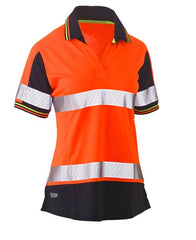 Bisley Women's Taped Two Tone Hi Vis V-Neck Polo